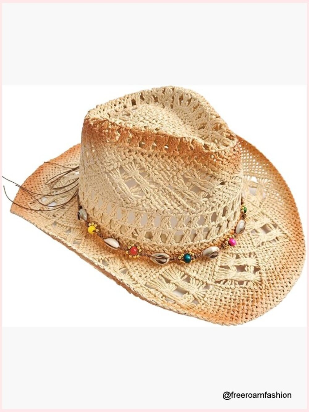 Straw Cowboy Hat Wide Brim Western with Decorative Band